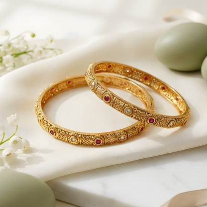 Filigree Design Gold Plated Bangles