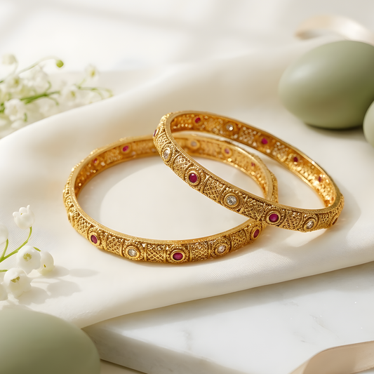 Filigree Design Gold Plated Bangles