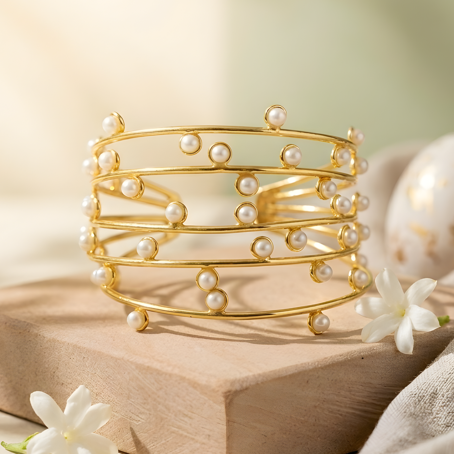 Pearl Multi-Wire Cuff Bangle