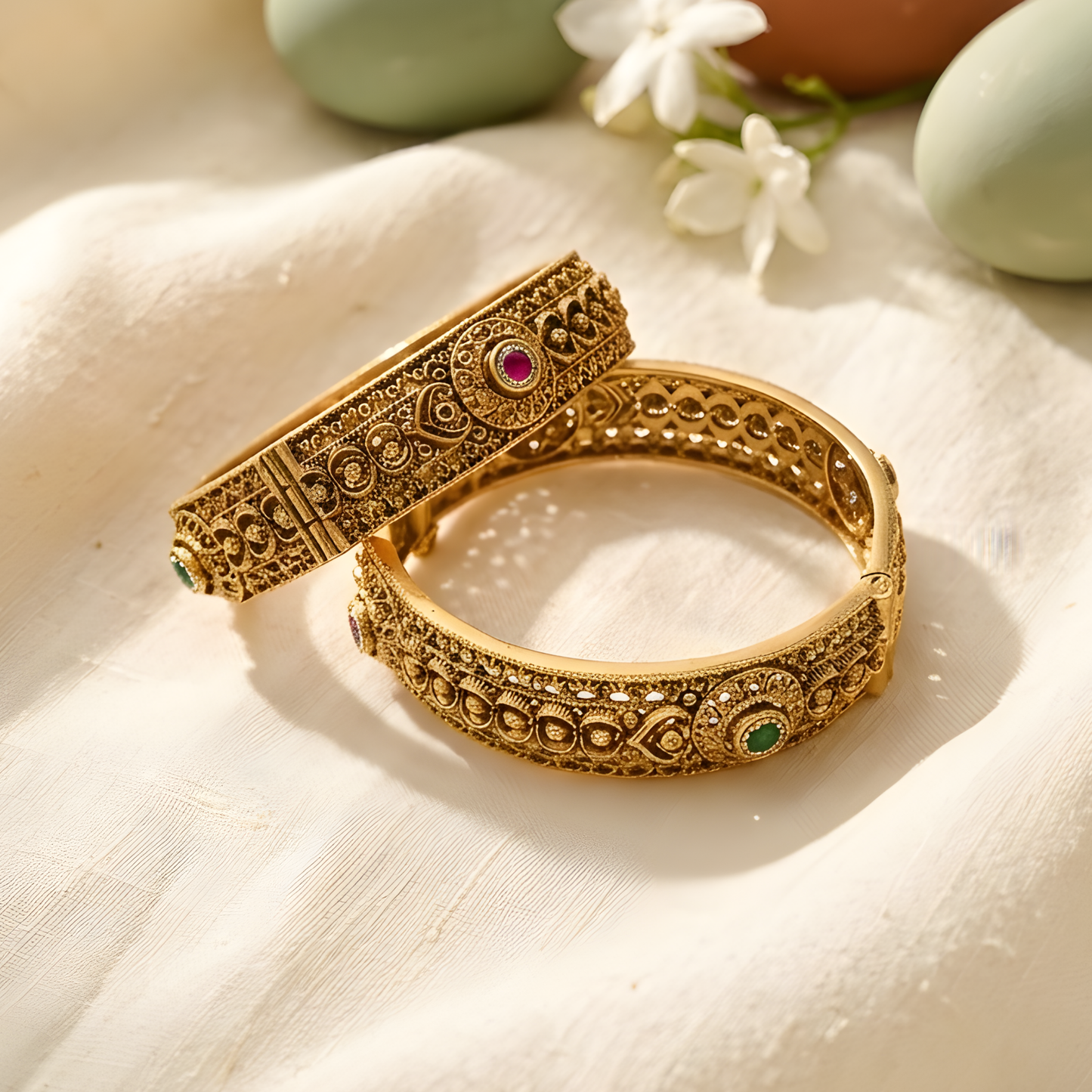 Kundan Filigree Openable Bangles