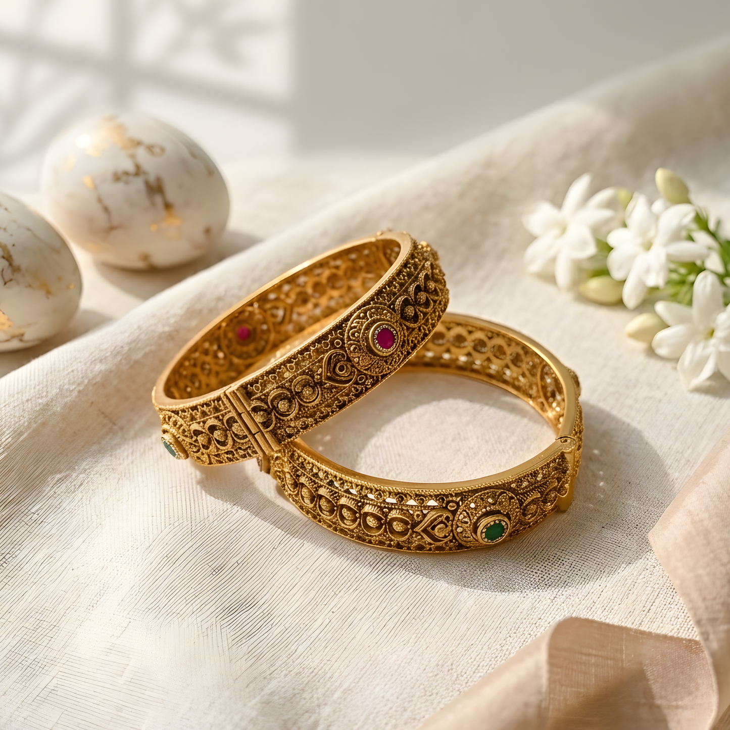 Kundan Filigree Openable Bangles