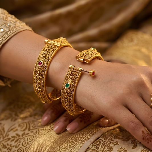 Kundan Filigree Openable Bangles