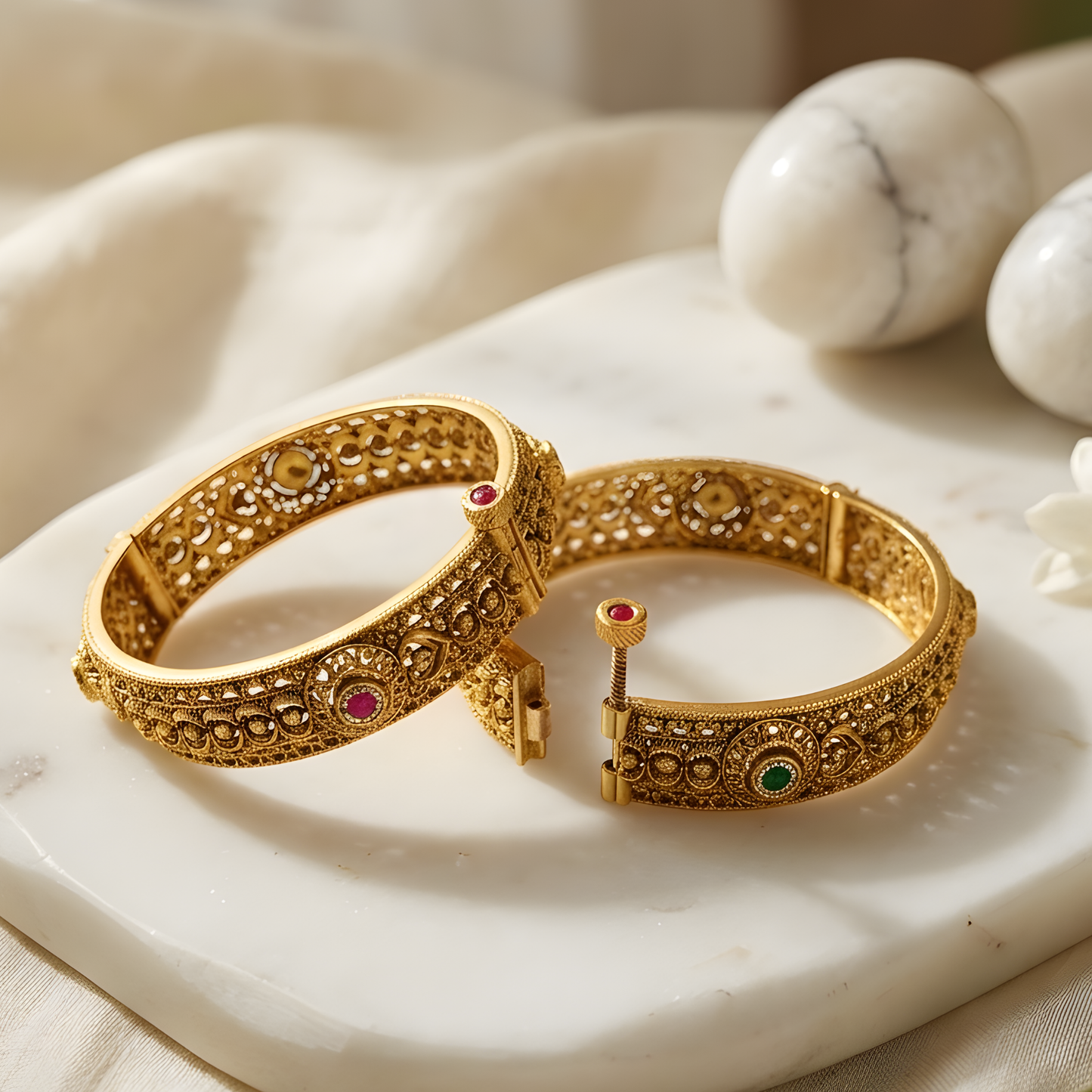 Kundan Filigree Openable Bangles