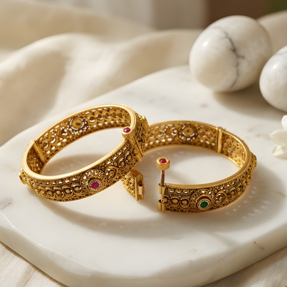 Kundan Filigree Openable Bangles