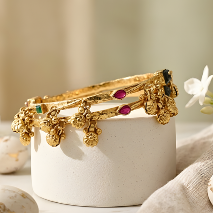 Gold Plated Gemstones Ghungroo Bangles