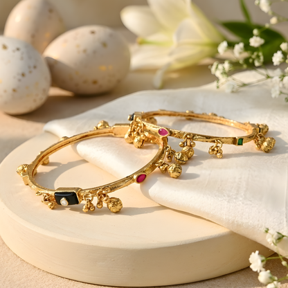 Gold Plated Gemstones Ghungroo Bangles
