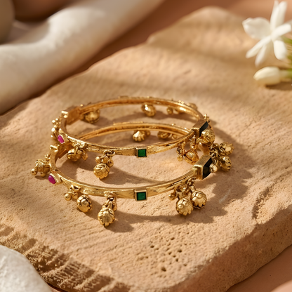 Gold Plated Gemstones Ghungroo Bangles