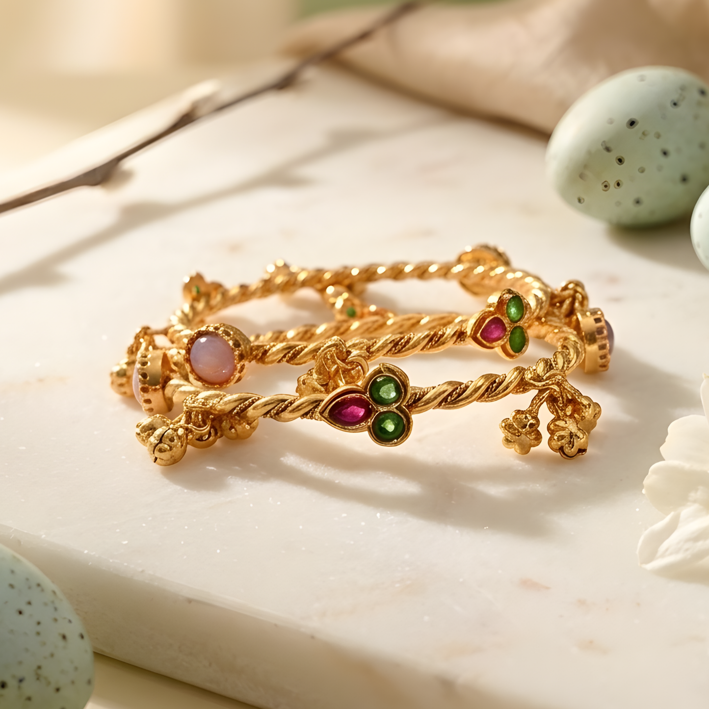 Gemstones Ghungroo Twisted Bangles