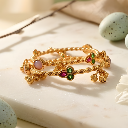 Gemstones Ghungroo Twisted Bangles