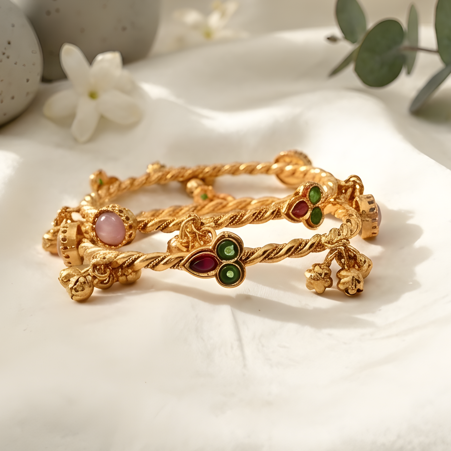 Gemstones Ghungroo Twisted Bangles