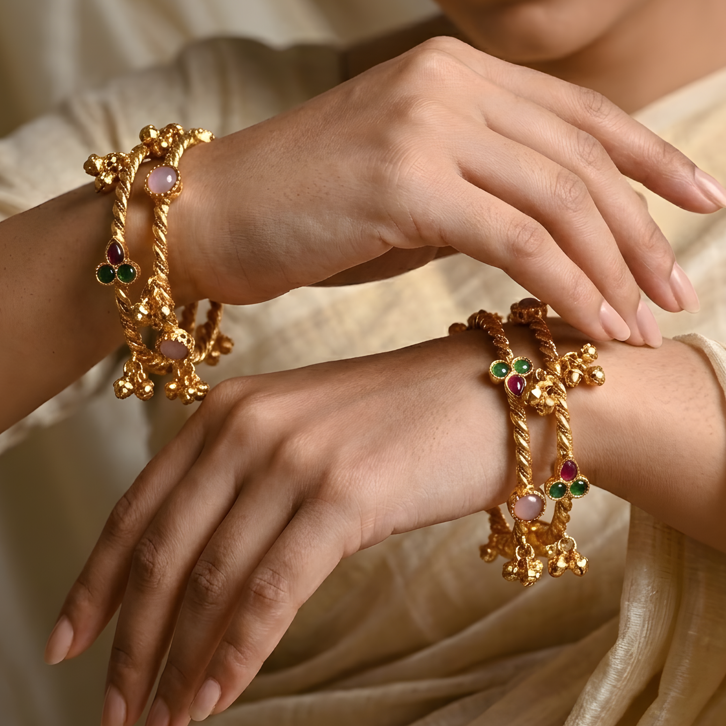 Gemstones Ghungroo Twisted Bangles