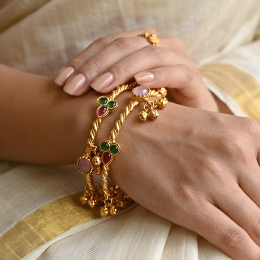 Gemstones Ghungroo Twisted Bangles