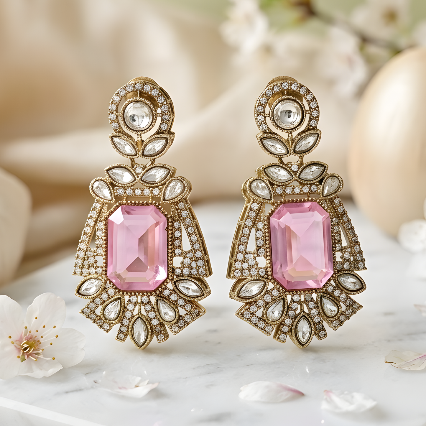 Rose Quartz Statement Earrings