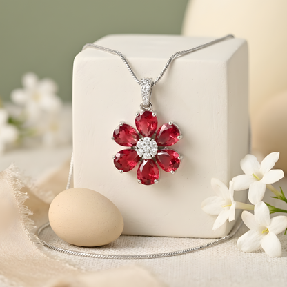 Pink Tourmaline Flower Pendant Necklace Set
