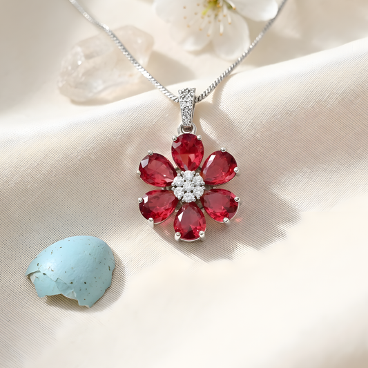 Pink Tourmaline Flower Pendant Necklace Set