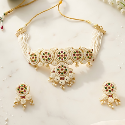Traditional Pearl Choker Necklace Set