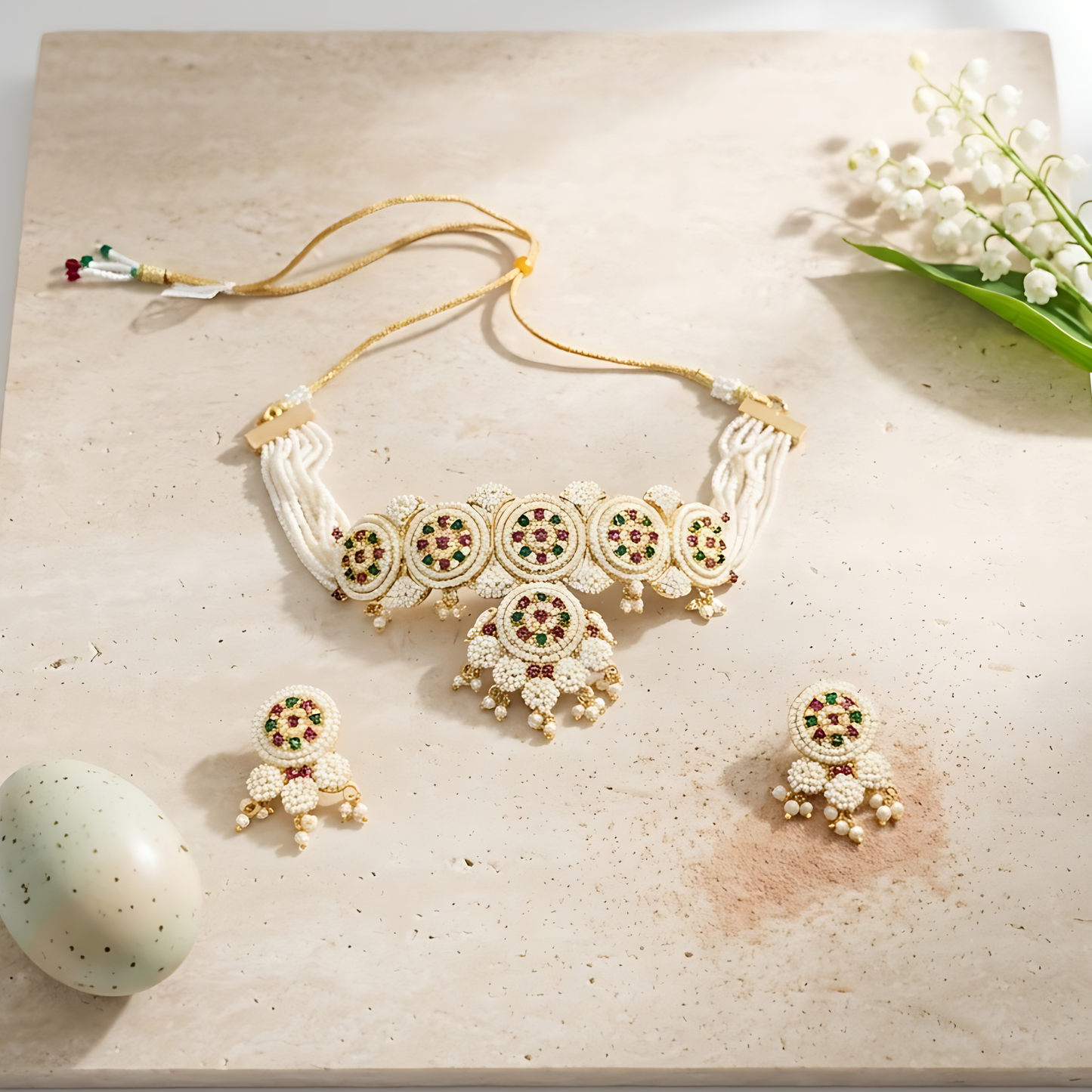 Traditional Pearl Choker Necklace Set