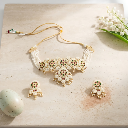 Traditional Pearl Choker Necklace Set