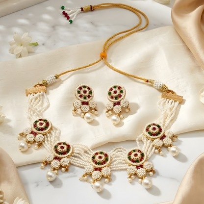 Traditional Pearl Choker Necklace Set