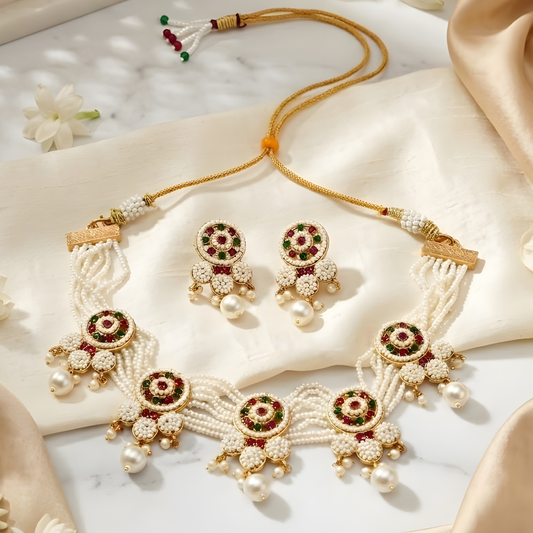 Traditional Pearl Choker Necklace Set