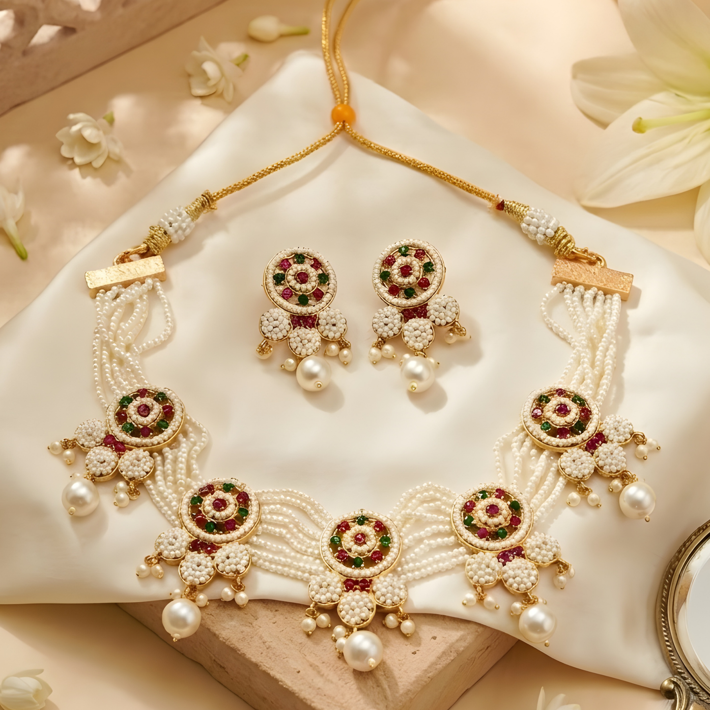 Traditional Pearl Choker Necklace Set
