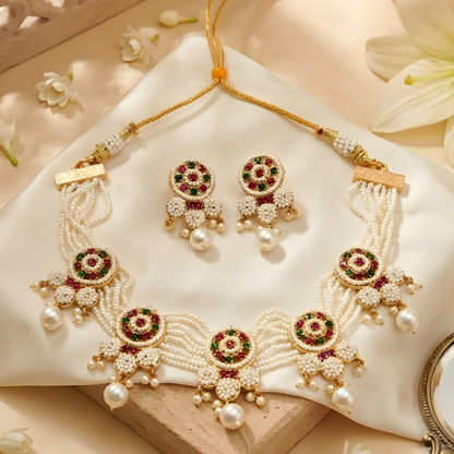 Traditional Pearl Choker Necklace Set
