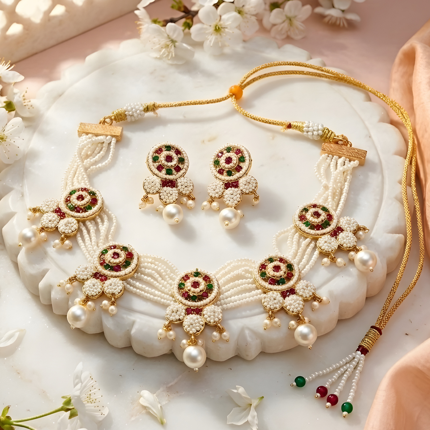 Traditional Pearl Choker Necklace Set