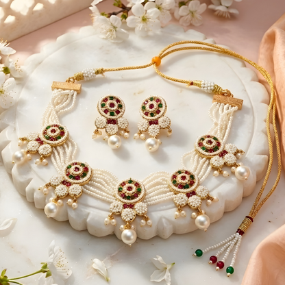 Traditional Pearl Choker Necklace Set
