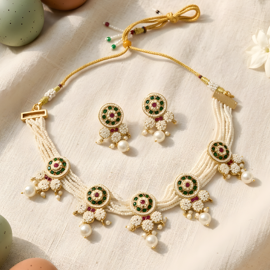 Rajwadi Pearl Choker Necklace Set