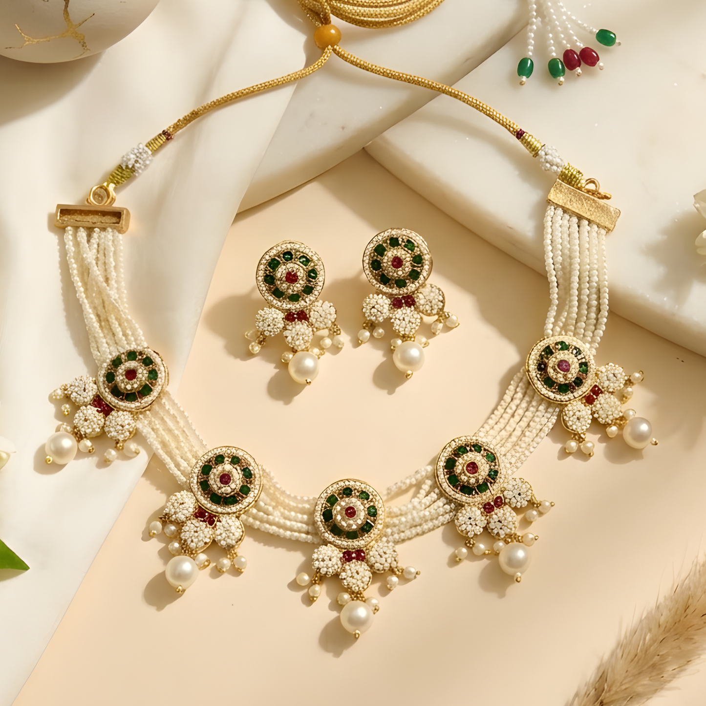 Rajwadi Pearl Choker Necklace Set