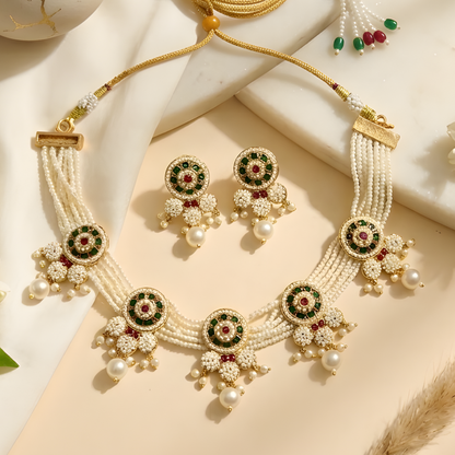 Rajwadi Pearl Choker Necklace Set