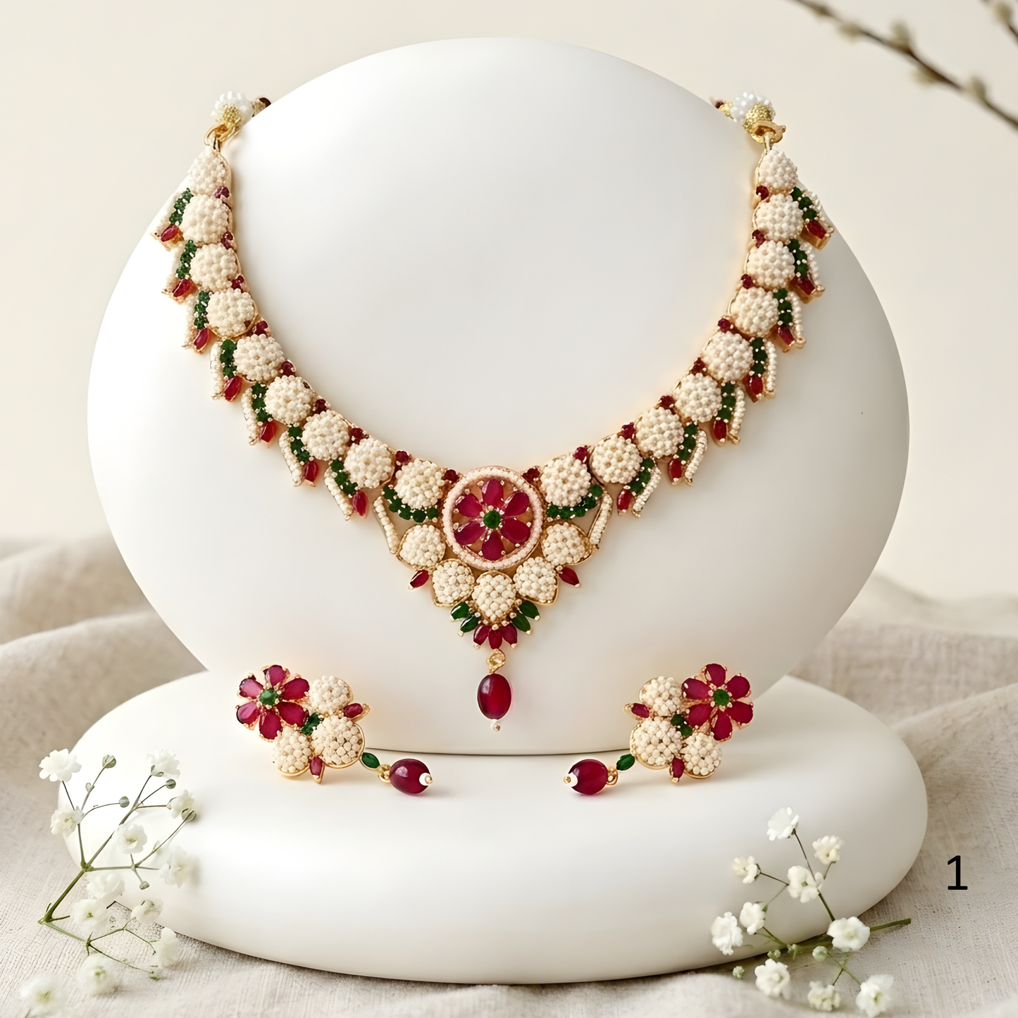 Traditional Rajwadi Pearl Choker Set with Earrings