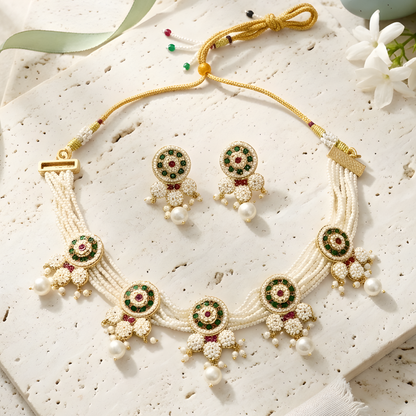 Rajwadi Pearl Choker Necklace Set