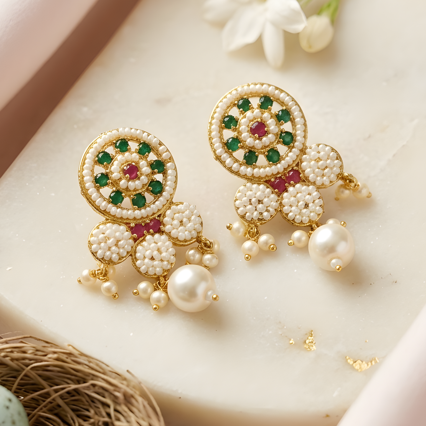 Rajwadi Pearl Choker Necklace Set