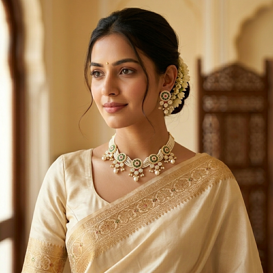 Rajwadi Pearl Choker Necklace Set