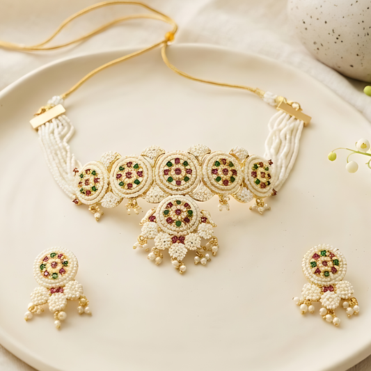 Traditional Pearl Choker Necklace Set