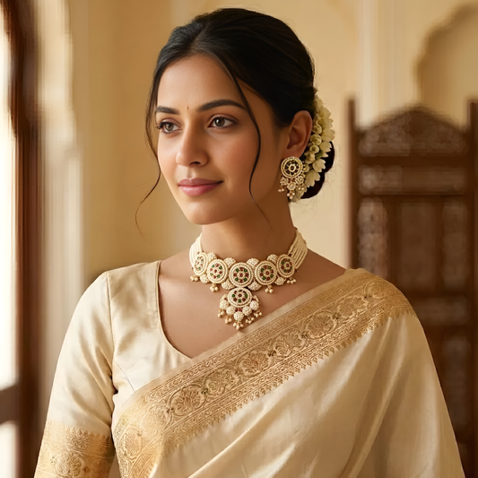 Traditional Pearl Choker Necklace Set