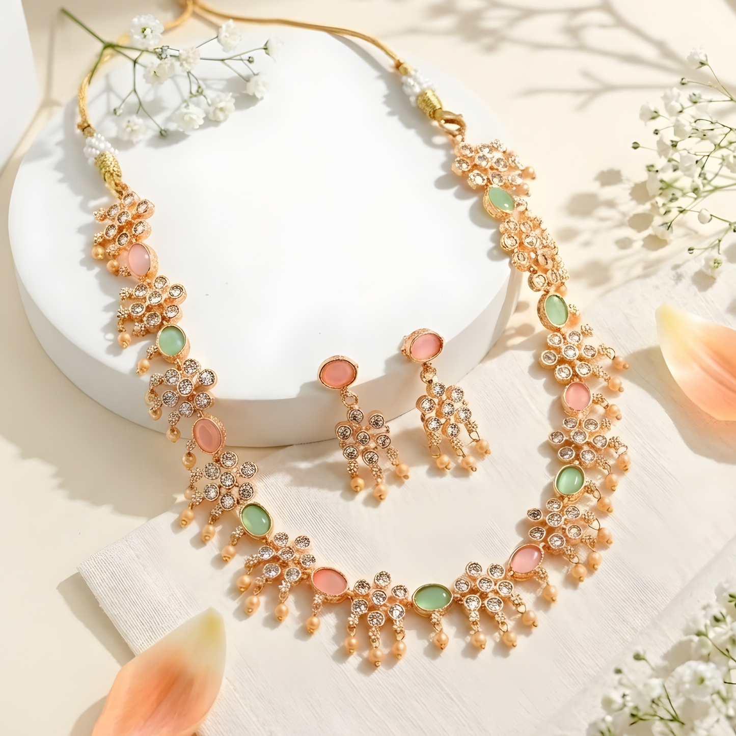 Gold Plated Kundan Necklace Set with Earrings