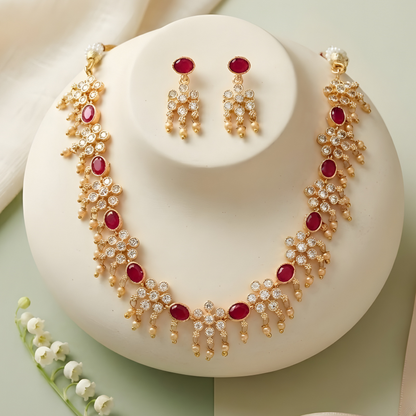 Gold Plated Kundan Necklace Set with Earrings
