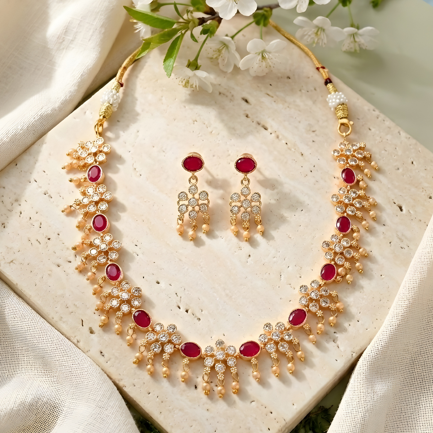 Gold Plated Kundan Necklace Set with Earrings