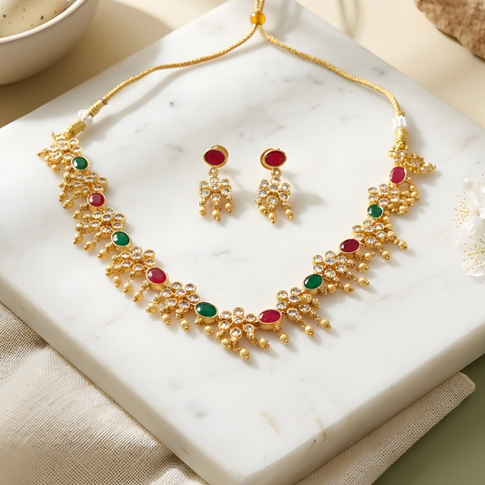 Gold Plated Kundan Necklace Set with Earrings