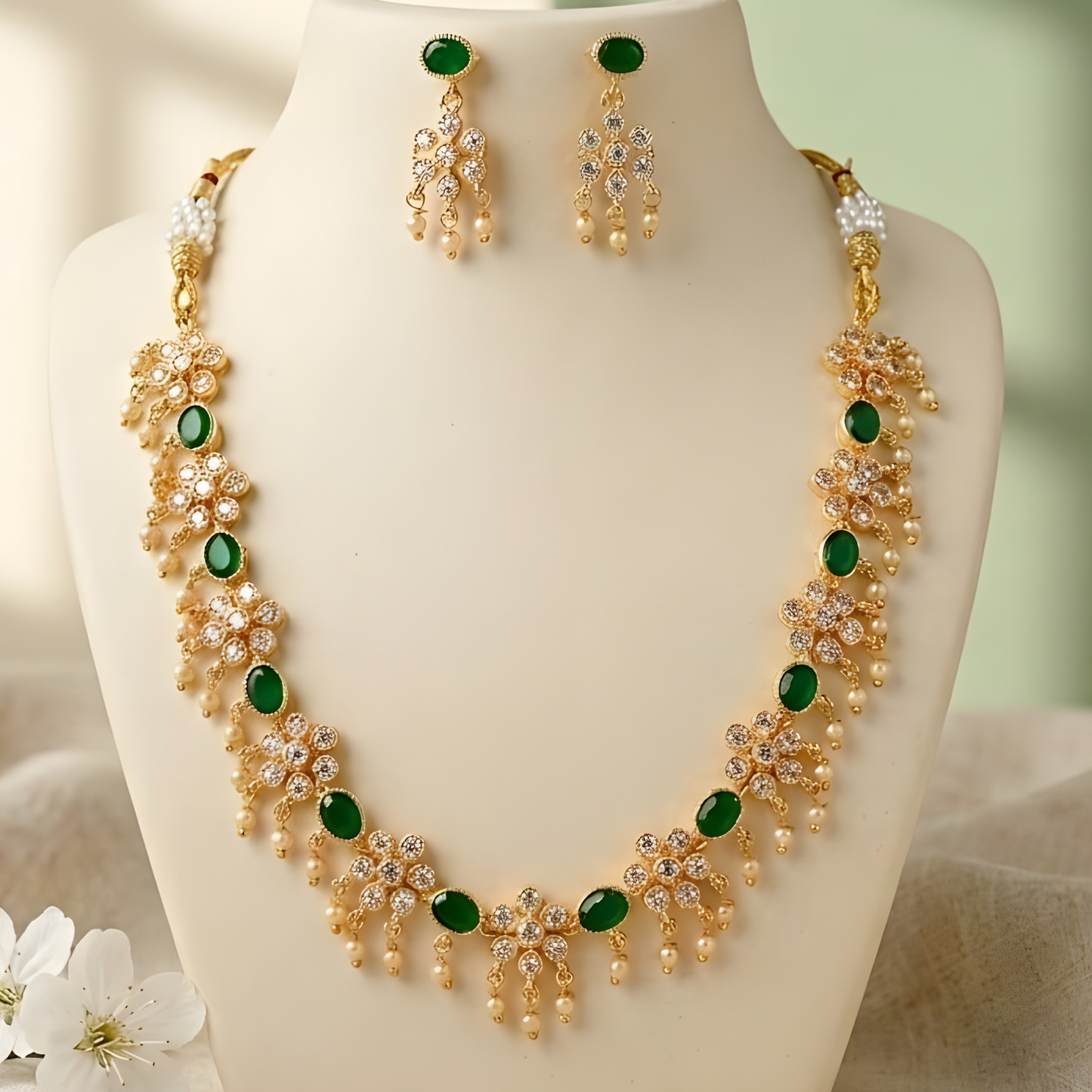 Gold Plated Kundan Necklace Set with Earrings