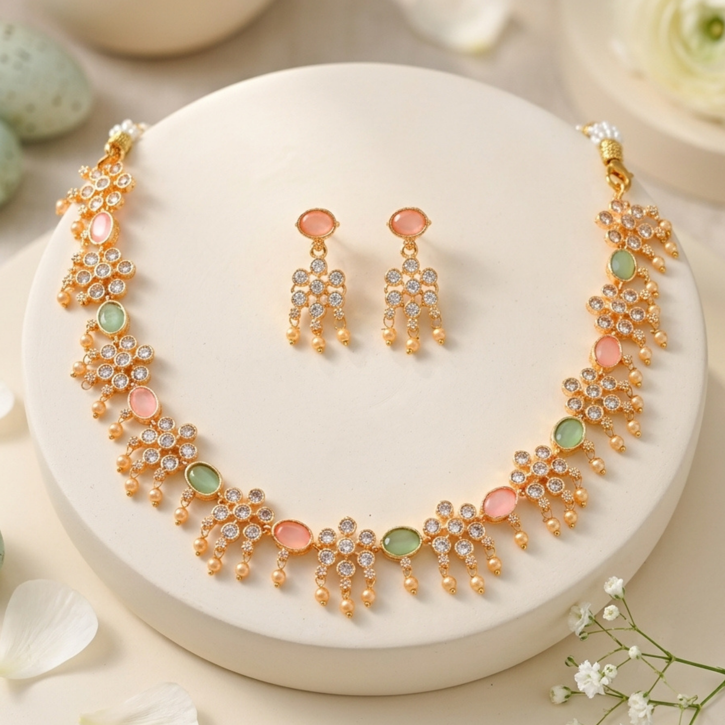 Gold Plated Kundan Necklace Set with Earrings