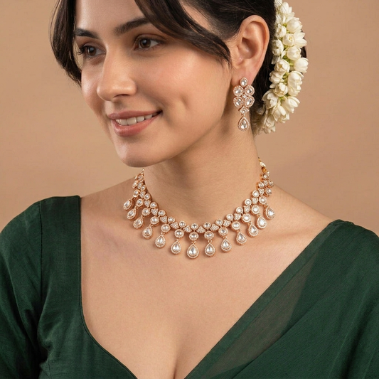 Kundan Polki Necklace Set With Earrings