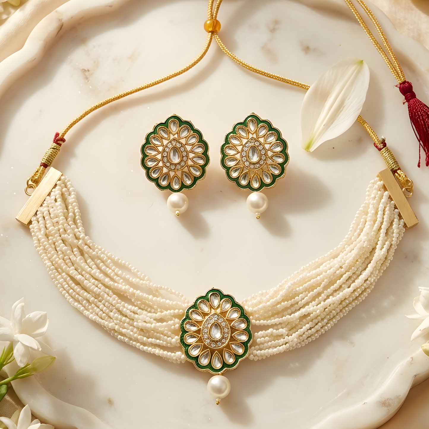 Kundan Pearl Choker Necklace Set
