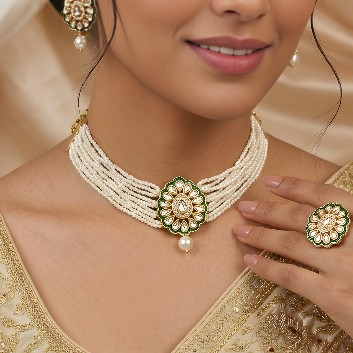 Kundan Pearl Choker Necklace Set