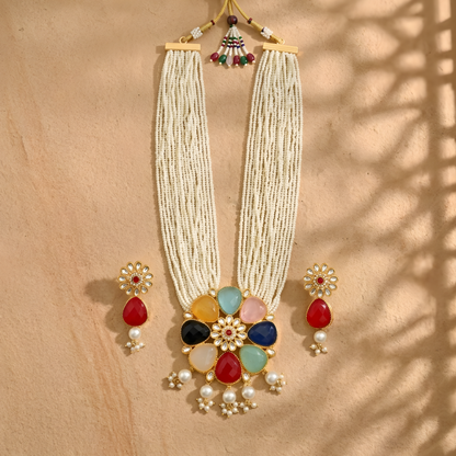 Navratna-Style Multi-Stone Necklace Set