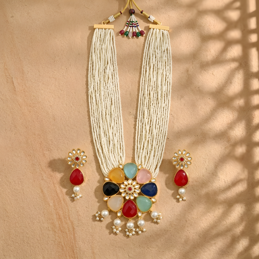 Navratna-Style Multi-Stone Necklace Set