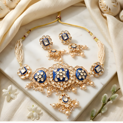 Blue Meenakri Kundan Choker Necklace Set