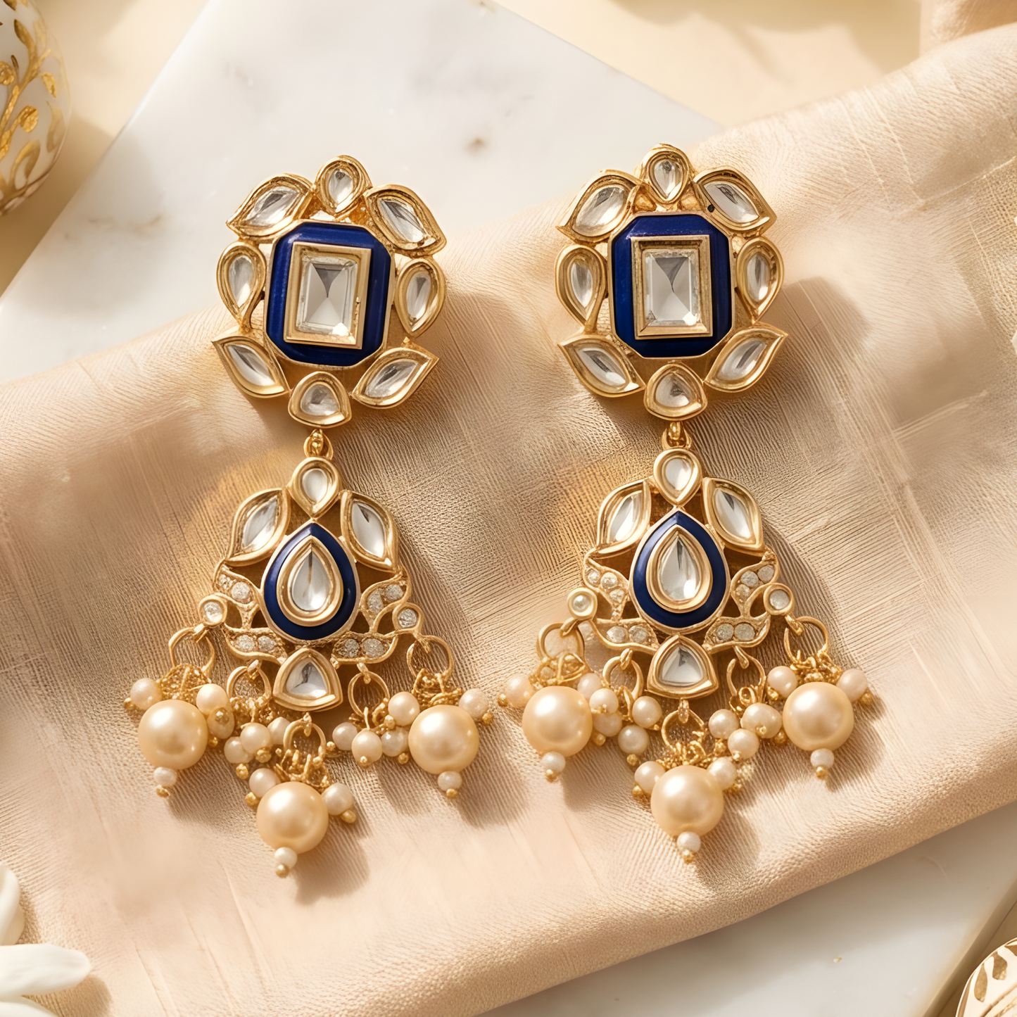 Blue Meenakri Kundan Choker Necklace Set